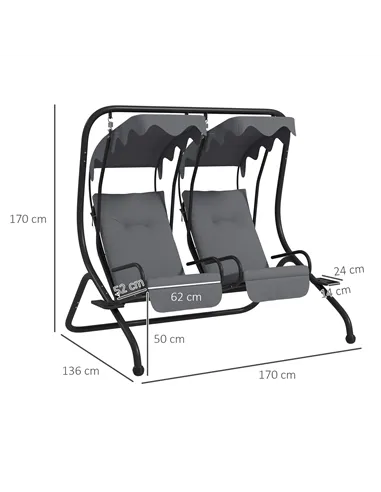 Outsunny Two-Seat Garden Swing Chair, with Protective Canopy - Grey