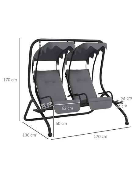 Outsunny Two-Seat Garden Swing Chair, with Protective Canopy - Grey