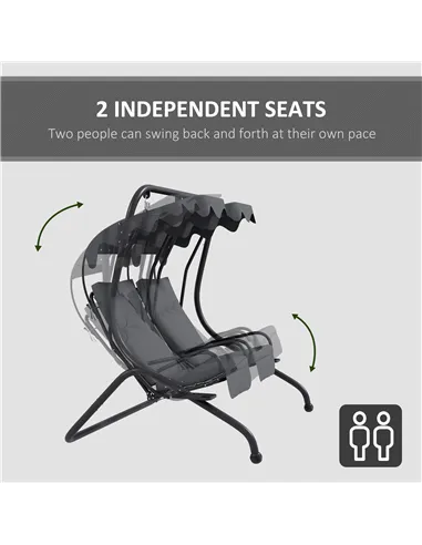 Outsunny Two-Seat Garden Swing Chair, with Protective Canopy - Grey