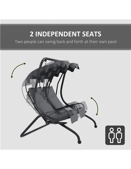 Outsunny Two-Seat Garden Swing Chair, with Protective Canopy - Grey
