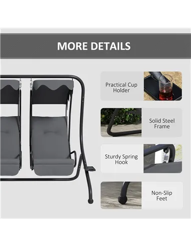 Outsunny Two-Seat Garden Swing Chair, with Protective Canopy - Grey