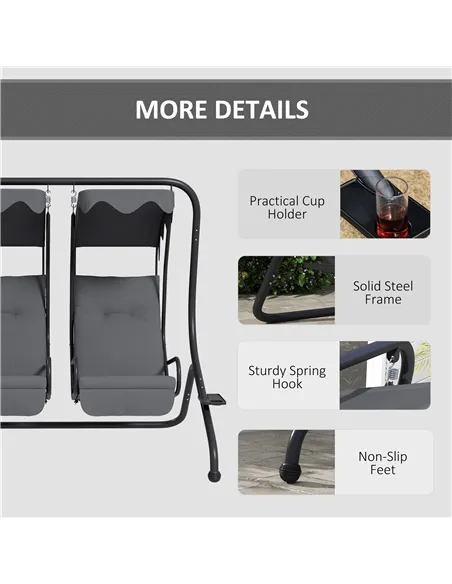 Outsunny Two-Seat Garden Swing Chair, with Protective Canopy - Grey
