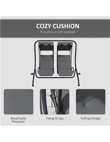 Outsunny Two-Seat Garden Swing Chair, with Protective Canopy - Grey