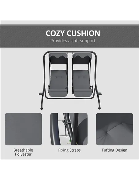 Outsunny Two-Seat Garden Swing Chair, with Protective Canopy - Grey