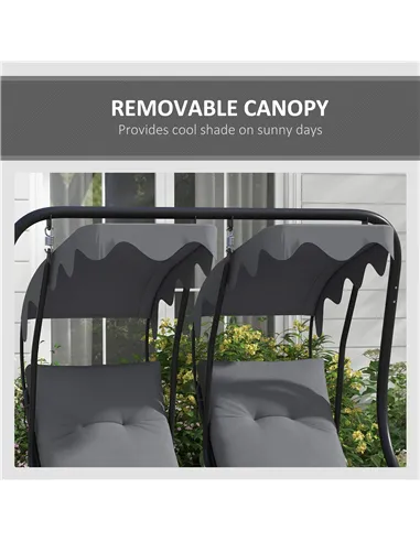 Outsunny Two-Seat Garden Swing Chair, with Protective Canopy - Grey