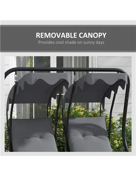 Outsunny Two-Seat Garden Swing Chair, with Protective Canopy - Grey