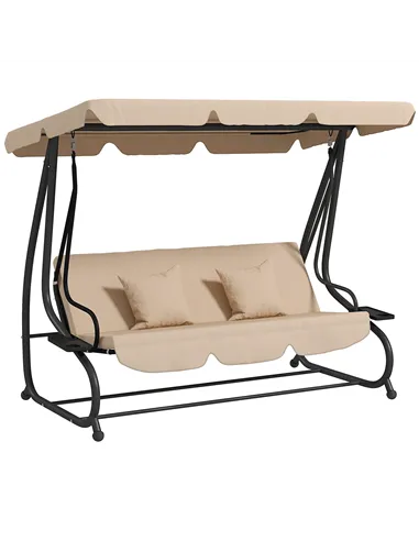 Outsunny Three-Person garden Swing Chair, with Adjustable Canopy - Light Brown