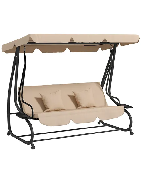 Outsunny Three-Person garden Swing Chair, with Adjustable Canopy - Light Brown