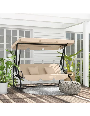 Outsunny Three-Person garden Swing Chair, with Adjustable Canopy - Light Brown