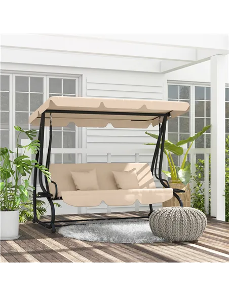 Outsunny Three-Person garden Swing Chair, with Adjustable Canopy - Light Brown