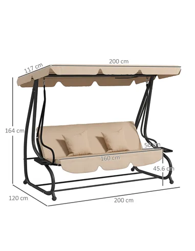Outsunny Three-Person garden Swing Chair, with Adjustable Canopy - Light Brown