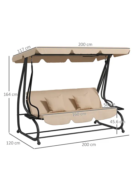 Outsunny Three-Person garden Swing Chair, with Adjustable Canopy - Light Brown