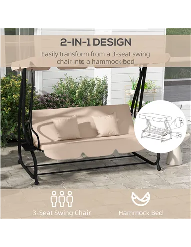 Outsunny Three-Person garden Swing Chair, with Adjustable Canopy - Light Brown