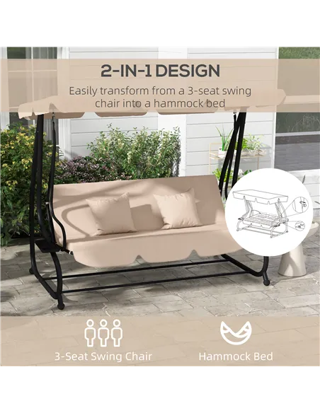 Outsunny Three-Person garden Swing Chair, with Adjustable Canopy - Light Brown