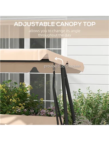 Outsunny Three-Person garden Swing Chair, with Adjustable Canopy - Light Brown