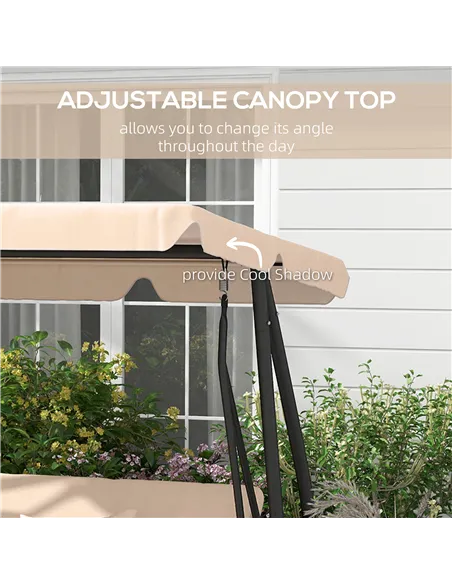 Outsunny Three-Person garden Swing Chair, with Adjustable Canopy - Light Brown