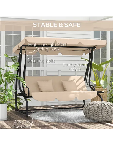 Outsunny Three-Person garden Swing Chair, with Adjustable Canopy - Light Brown