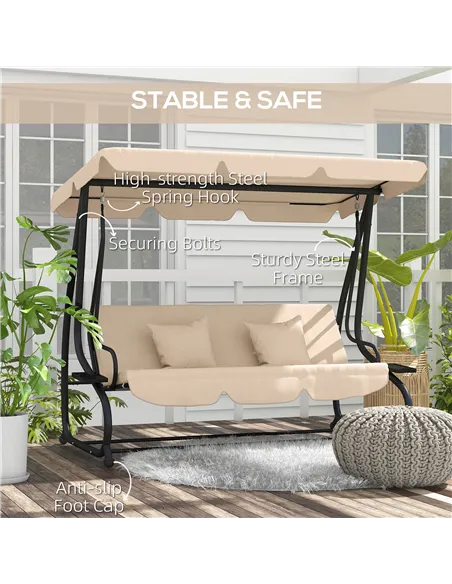 Outsunny Three-Person garden Swing Chair, with Adjustable Canopy - Light Brown