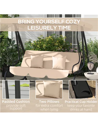 Outsunny Three-Person garden Swing Chair, with Adjustable Canopy - Light Brown
