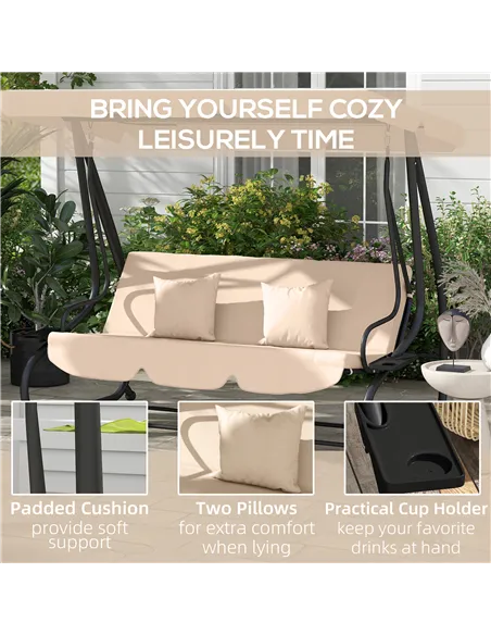 Outsunny Three-Person garden Swing Chair, with Adjustable Canopy - Light Brown
