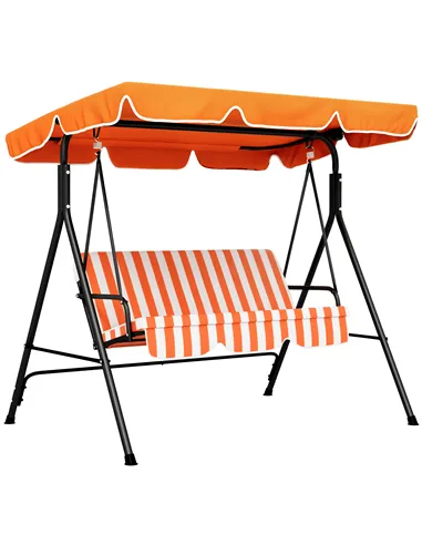 Outsunny 3 Seater Garden Swing Chair, Outdoor Swing Chair with Adjustable Canopy, Mental Frame & Cushions, Orange