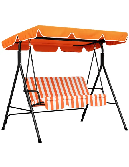Outsunny 3 Seater Garden Swing Chair, Outdoor Swing Chair with Adjustable Canopy, Mental Frame & Cushions, Orange