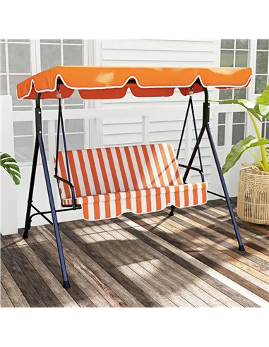 Outsunny 3 Seater Garden Swing Chair, Outdoor Swing Chair with Adjustable Canopy, Mental Frame & Cushions, Orange