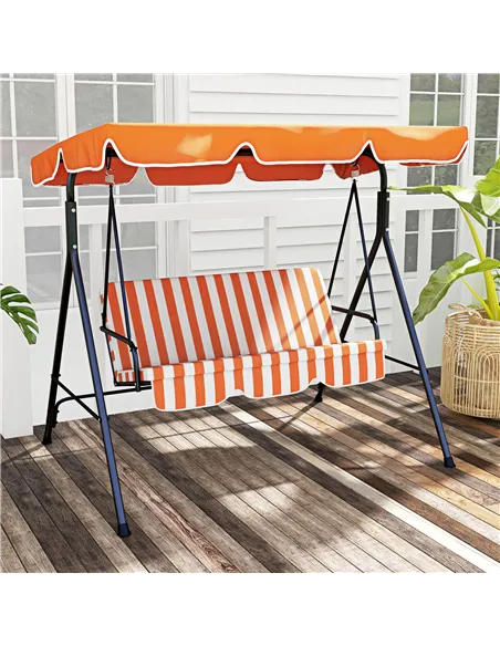 Outsunny 3 Seater Garden Swing Chair, Outdoor Swing Chair with Adjustable Canopy, Mental Frame & Cushions, Orange