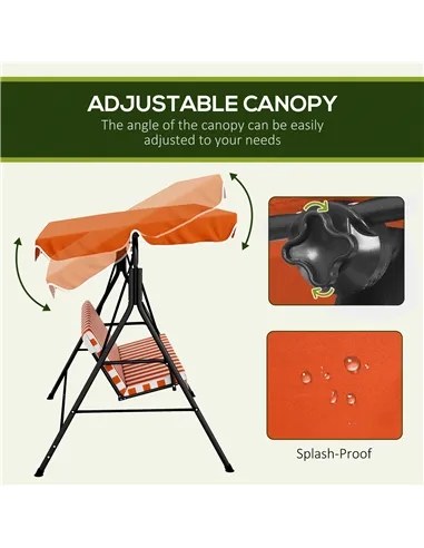 Outsunny 3 Seater Garden Swing Chair, Outdoor Swing Chair with Adjustable Canopy, Mental Frame & Cushions, Orange