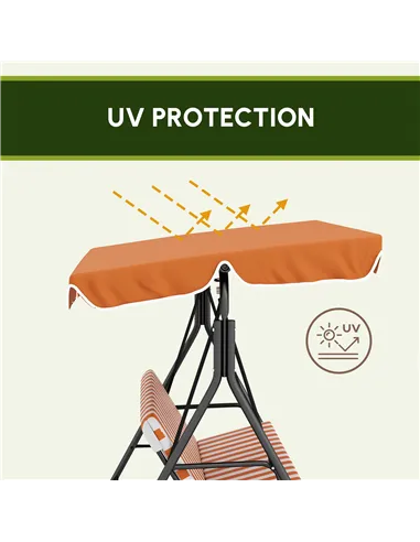 Outsunny 3 Seater Garden Swing Chair, Outdoor Swing Chair with Adjustable Canopy, Mental Frame & Cushions, Orange