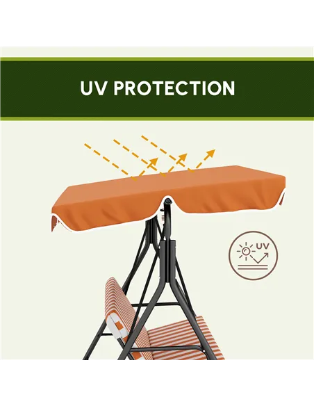 Outsunny 3 Seater Garden Swing Chair, Outdoor Swing Chair with Adjustable Canopy, Mental Frame & Cushions, Orange