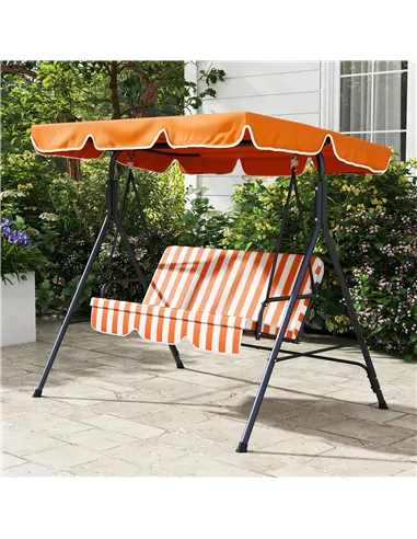 Outsunny 3 Seater Garden Swing Chair, Outdoor Swing Chair with Adjustable Canopy, Mental Frame & Cushions, Orange