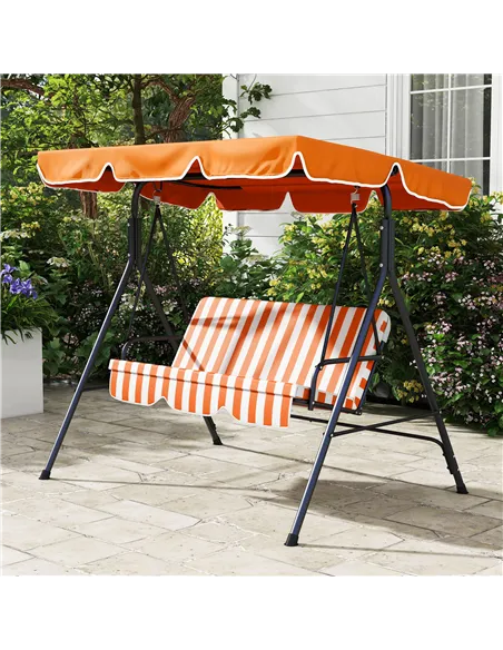 Outsunny 3 Seater Garden Swing Chair, Outdoor Swing Chair with Adjustable Canopy, Mental Frame & Cushions, Orange