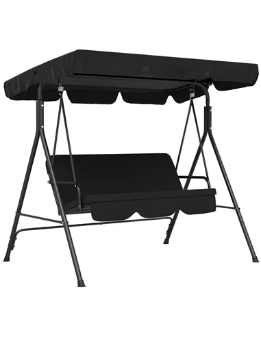 Outsunny Three-Seater Garden Swing Chair, with Adjustable Canopy - Black