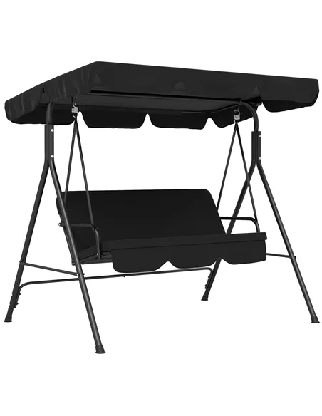 Outsunny Three-Seater Garden Swing Chair, with Adjustable Canopy - Black