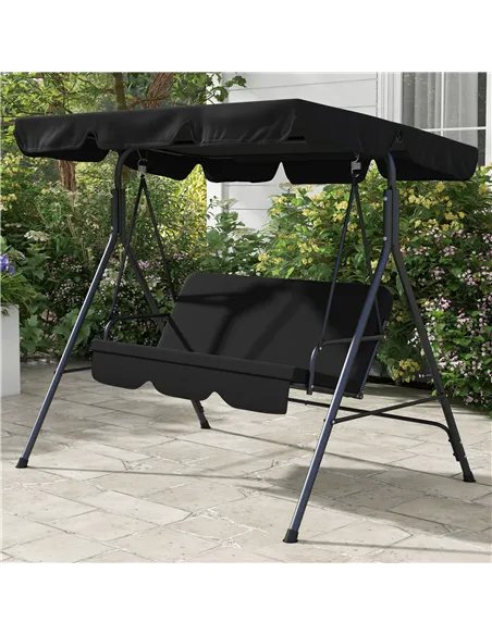 Outsunny Three-Seater Garden Swing Chair, with Adjustable Canopy - Black