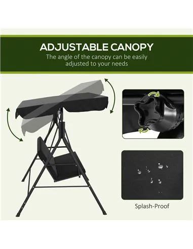 Outsunny Three-Seater Garden Swing Chair, with Adjustable Canopy - Black
