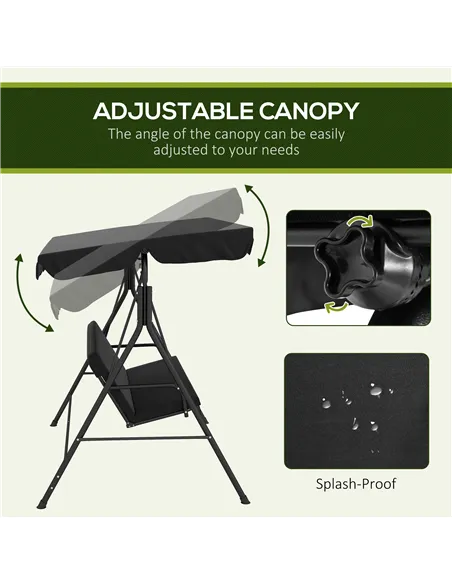 Outsunny Three-Seater Garden Swing Chair, with Adjustable Canopy - Black
