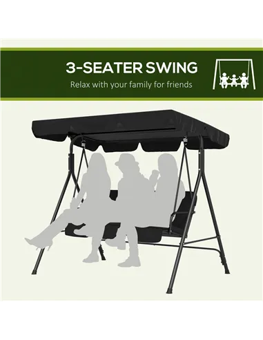 Outsunny Three-Seater Garden Swing Chair, with Adjustable Canopy - Black