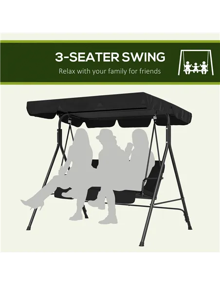 Outsunny Three-Seater Garden Swing Chair, with Adjustable Canopy - Black