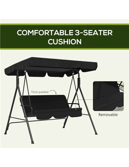 Outsunny Three-Seater Garden Swing Chair, with Adjustable Canopy - Black