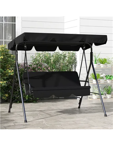 Outsunny Three-Seater Garden Swing Chair, with Adjustable Canopy - Black