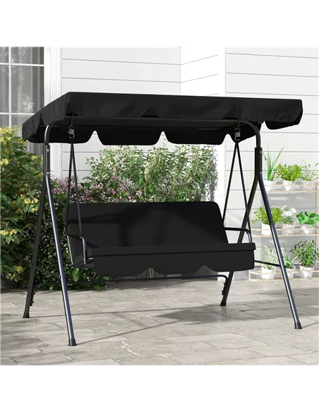 Outsunny Three-Seater Garden Swing Chair, with Adjustable Canopy - Black