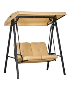Outsunny Two-Seater Garden Swing Bench, with Adjustable Canopy - Beige