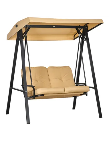 Outsunny Two-Seater Garden Swing Bench, with Adjustable Canopy - Beige