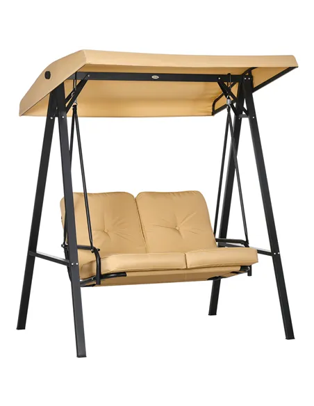 Outsunny Two-Seater Garden Swing Bench, with Adjustable Canopy - Beige