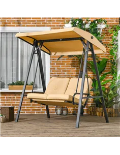 Outsunny Two-Seater Garden Swing Bench, with Adjustable Canopy - Beige 2