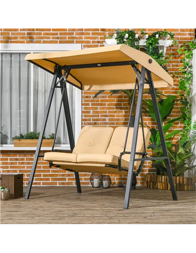 Outsunny Two-Seater Garden Swing Bench, with Adjustable Canopy - Beige