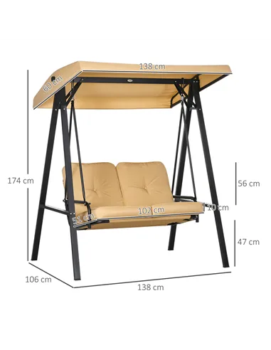 Outsunny Two-Seater Garden Swing Bench, with Adjustable Canopy - Beige