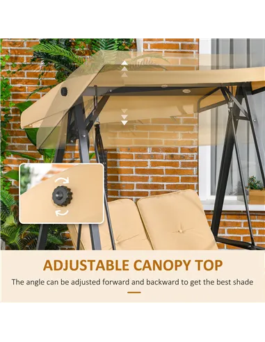 Outsunny Two-Seater Garden Swing Bench, with Adjustable Canopy - Beige